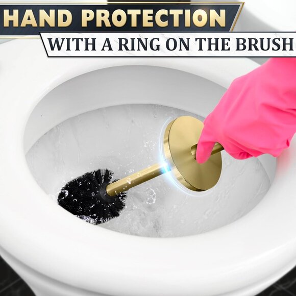Gold Stainless Steel Toilet Brush and Holder Set Replaceable Head Dense Bristles - Picture 7 of 9